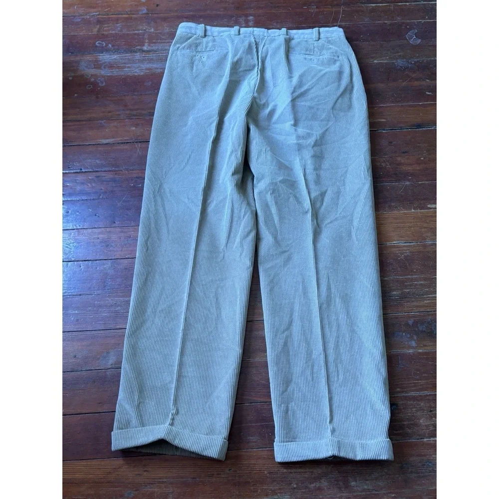 Brooks Brothers Elliot Corduroy Pants 38x34‎ Beige Tan Pleated Cuffed Cotton